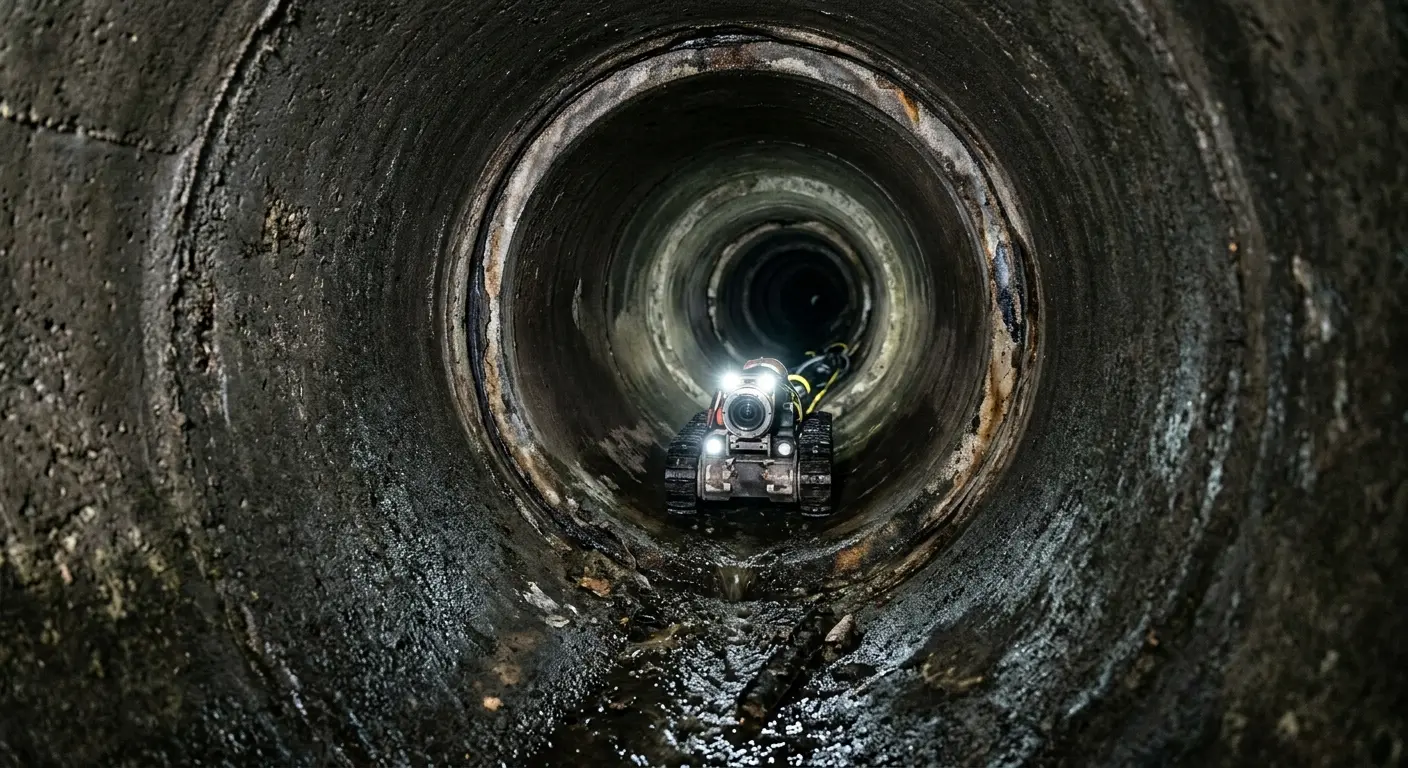 Robotic sewer camera inspecting pipe interior for Sewer Line Cleaning in Gainesville