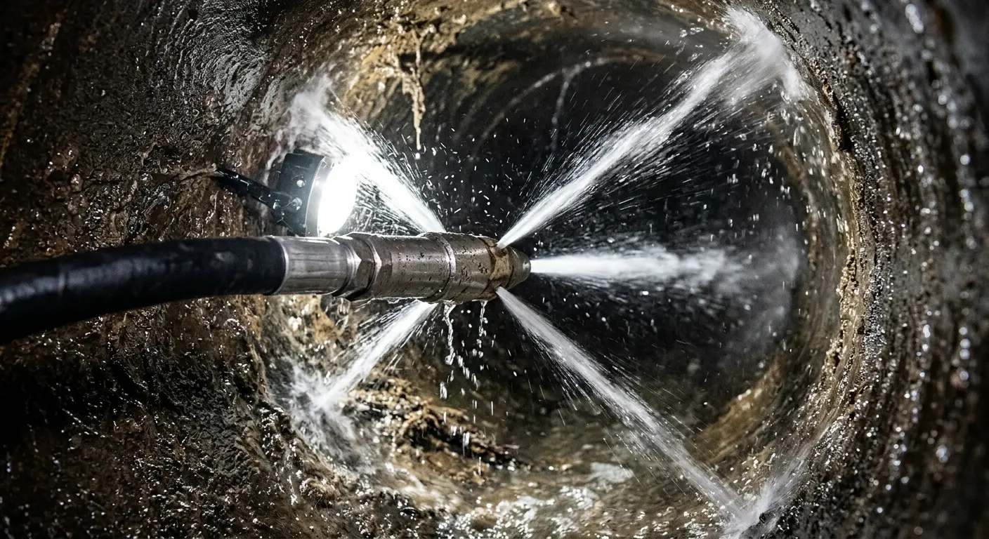 High-pressure hydro jetting nozzle cleaning sewer pipe for Sewer Cleanout in Gainesville